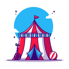 Circus Tent and Circus bicycle Vector Cartoon Illustration. Circus and Festival Icon Concept White Isolated. Flat Cartoon Style Suitable for Web Landing Page, Banner, Sticker, and Background