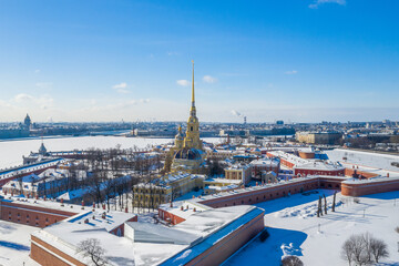 Peter and Paul Fortress in winter, Saint Petersburg, aerial view