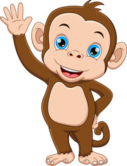 cute monkey cartoon waving