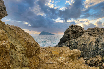 View on the horizon of the island of Benidorm, Spain