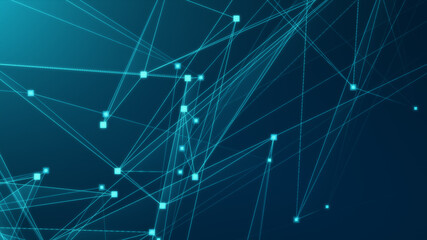 Abstract blue green polygon tech network with connect technology background. Abstract dots and lines texture background. 3d rendering.