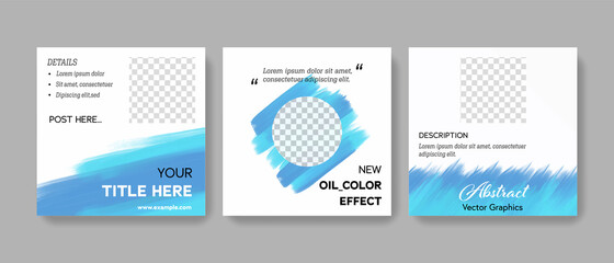 editable social media layouts with minimal watercolor oil brush design and blue graphic elements, web templates, modern business graphic ideas, product presentation, sale, shop offer
