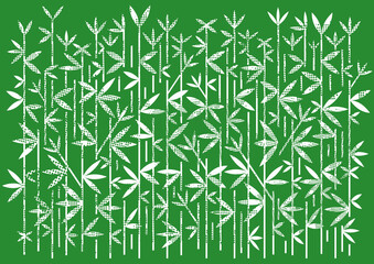

Bamboo green background with dotted raster.
Stylized Decorative Illustration of white bamboo motive on green background. Vector available.