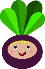cute purple beetroot vegetable with baby face