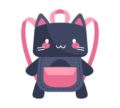 Cute purple and pink cat-shaped child backpack on white background