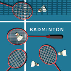 Badminton background vector illustration, illustration of badminton equipment, and badminton court - obrazy, fototapety, plakaty