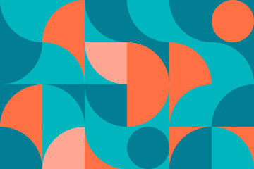 Artistic poster in Scandinavian style in blue and coral. Geometric pattern for web banner, decor of pillows in the interior, business presentation, corporate identity. 