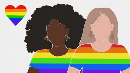gay couple dressed in rainbow t-shirts. support for lgbt. human rights. poster, banner.  flat illustration