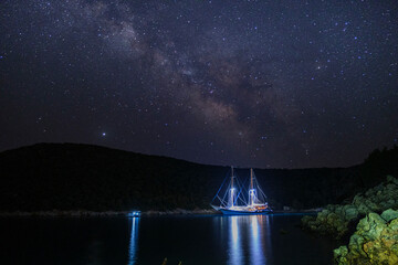 sailboat under the milky way