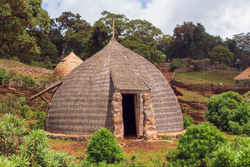 Fototapeta na wymiar Beautiful architecture with traditional ethiopian houses, Bale Mountain Ethiopia, Africa.