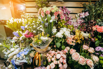 Fototapeta na wymiar Beautiful flowers in flower shop