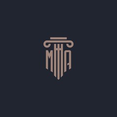 MA initial logo monogram with pillar style design for law firm and justice company - obrazy, fototapety, plakaty