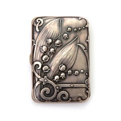 Antique silver cigarette case on white background