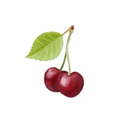 delicious ripe red cherry two pieces on a white background