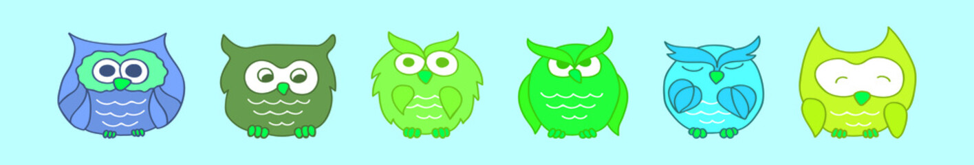 set of owl. cartoon icon design template with various models. vector illustration isolated on blue background