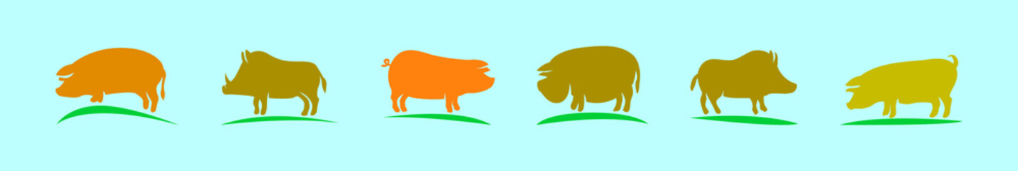 set of pig cartoon icon design template with various models. vector illustration isolated on blue background