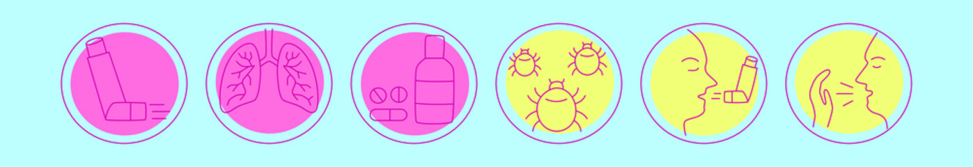 set of asthma and allergy cartoon icon design template with various models. vector illustration isolated on blue background