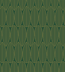 Bamboo leaves floral seamless pattern, gold on green background. Hand drawn eastern style vector illustration. Design concept for Dragon Boat Festival print, packaging, wrapping paper. Line art.