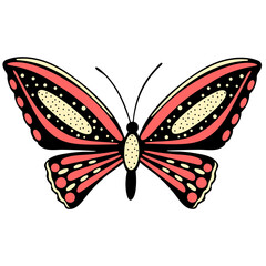 The butterfly is red. A beautiful moth with spots. Flying insect with colored wings. Vector.