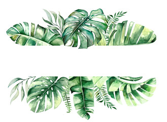 Watercolor tropical leaves frame illustration