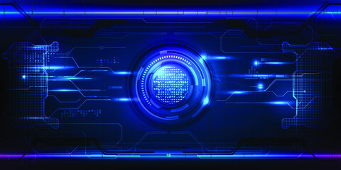 Digital hi tech space in vivid blue purple glowing laser lighting for digital futuristic background banner and wallpaper.Vector illustrations.