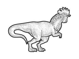 Obraz na płótnie Canvas rooster headed tyrannosaurus dinosaur bird sketch engraving vector illustration. T-shirt apparel print design. Scratch board imitation. Black and white hand drawn image.