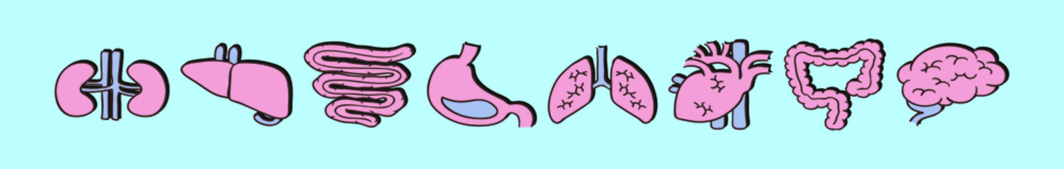 set of human organ cartoon icon design template with various models. vector illustration isolated on blue background