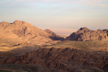 Obraz na płótnie Canvas Morning lights on the mountains near the ancient city of Petra