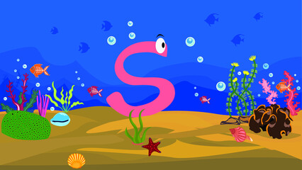 Fototapeta na wymiar Cartoon Illustration of funny capital letter with colourful background 