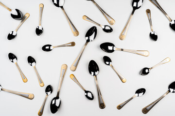 Background of cutlery, set of cutlery on white background