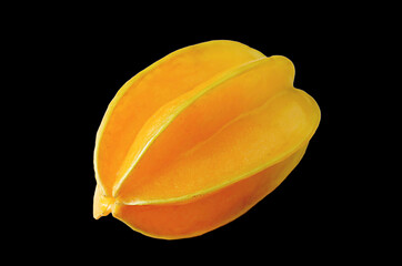 Fresh Ripe Vibrant Yellow Starfruit Isolated on Black Background
