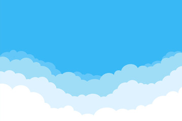 Layered clouds. Cartoon border with white cloud gradient, fluffy cumulus in heaven. Vector game banner background. Bright day with warm climate or weather. Summer or spring forecast - obrazy, fototapety, plakaty