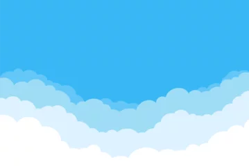 Foto op Canvas Layered clouds. Cartoon border with white cloud gradient, fluffy cumulus in heaven. Vector game banner background. Bright day with warm climate or weather. Summer or spring forecast © Frogella.stock