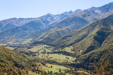 Fototapeta na wymiar Mountain valley in the mountains of Upper Svaneti. Samegrelo region.