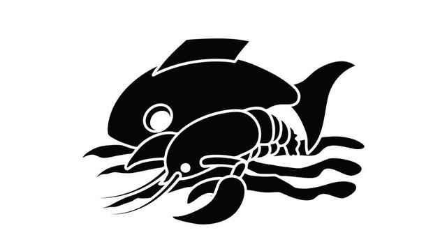 Sea food icon animation isometric black object on white background