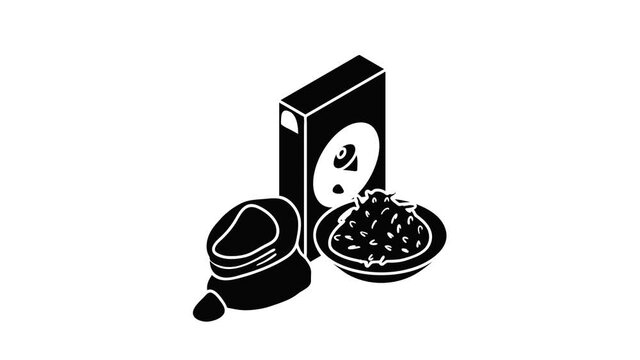 Corn flour icon animation isometric black object on white background