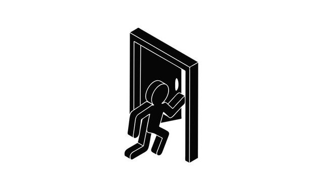 Market exit icon animation isometric black object on white background