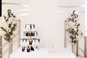 The concept of decor for weddings and holidays, bonbonnieres for gifts to guests