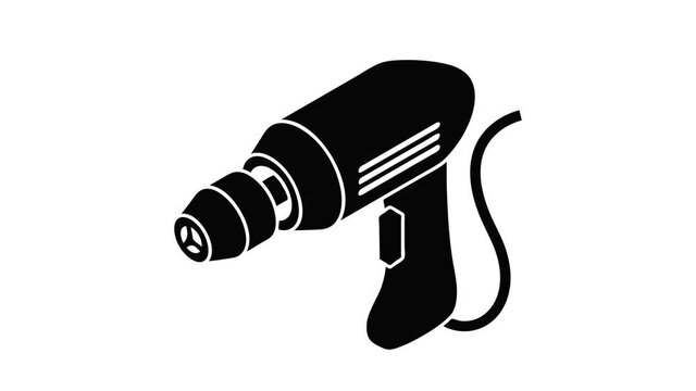 Corded drill icon animation isometric black object on white background