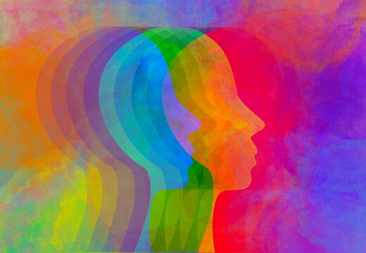 Illustrazione concettuale arcobaleno empatia. Uguaglianza. Comunicazione. Nazioni. Amicizia. Politica, questioni sociali 