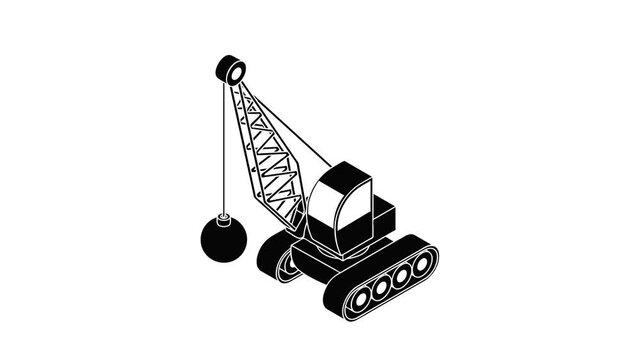 Demolish truck icon animation isometric black object on white background