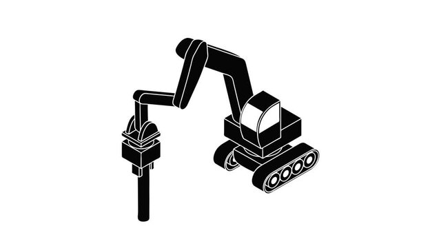 Medium drill truck icon animation isometric black object on white background