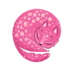 pink kitten curled up and sleeping very sweetly