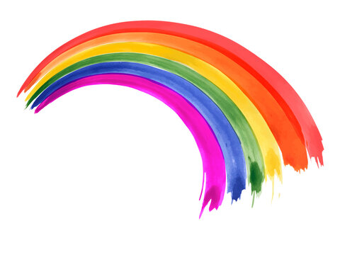 Descending rainbow. Vector illustration. Imitation of watercolor paint. Symbol of good luck. It can be used as a sign of tolerance with the LGBT community. Colored rainbow in perspective.