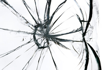 Fototapeta na wymiar Cracked broken glass texture. Cracked window on a white background