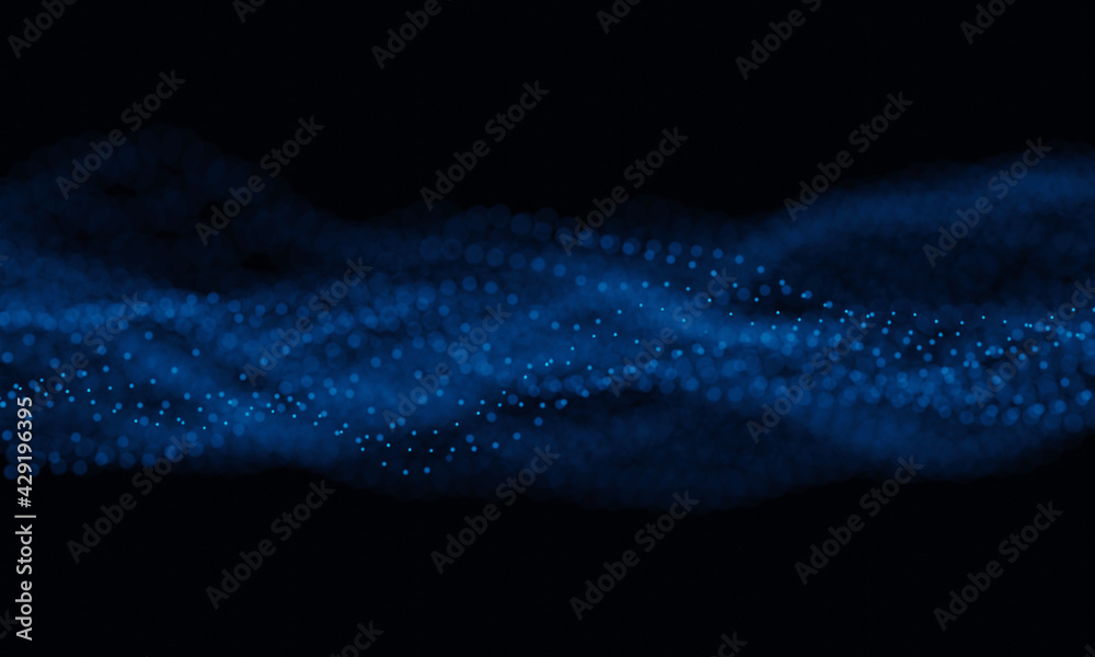 Poster 3d rendering of glowing blue dots in wavy pattern forming abstract digital data and network. concept