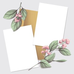 Digital mockup for two cards with flowers. Elements for design. 
