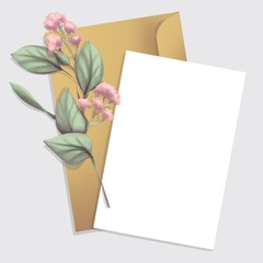 Digital mockup for card with flowers. Elements for design. 