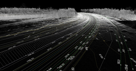 Digital terrain model obtained from lidar scanning results (BIM DTM) - obrazy, fototapety, plakaty