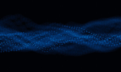 3D Rendering of glowing blue dots in wavy pattern forming abstract digital data and network. Concept for artificial intelligence, technology product background